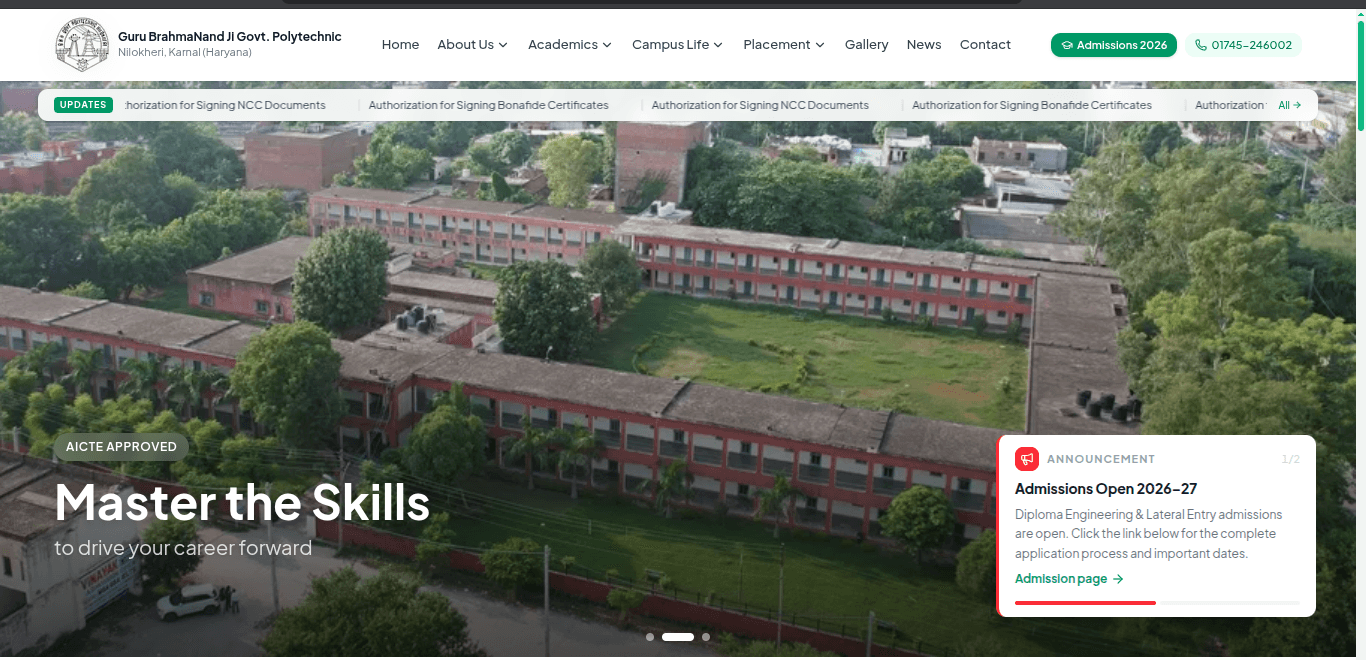 Government Polytechnic Nilokheri portal deployment